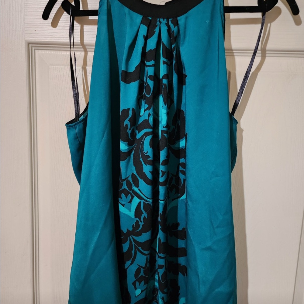 New York & Company Teal and Black Sleeveless Top
